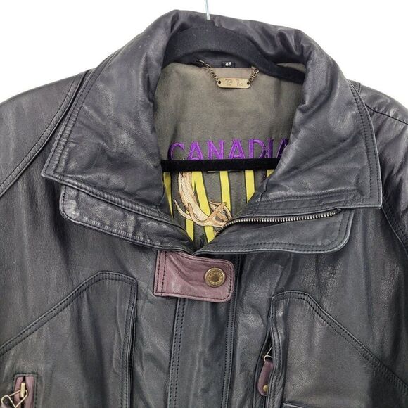 Vintage Genuine Leather Flight Jacket Mens 48 Black Detailed Pockets Steampunk - Picture 4 of 16